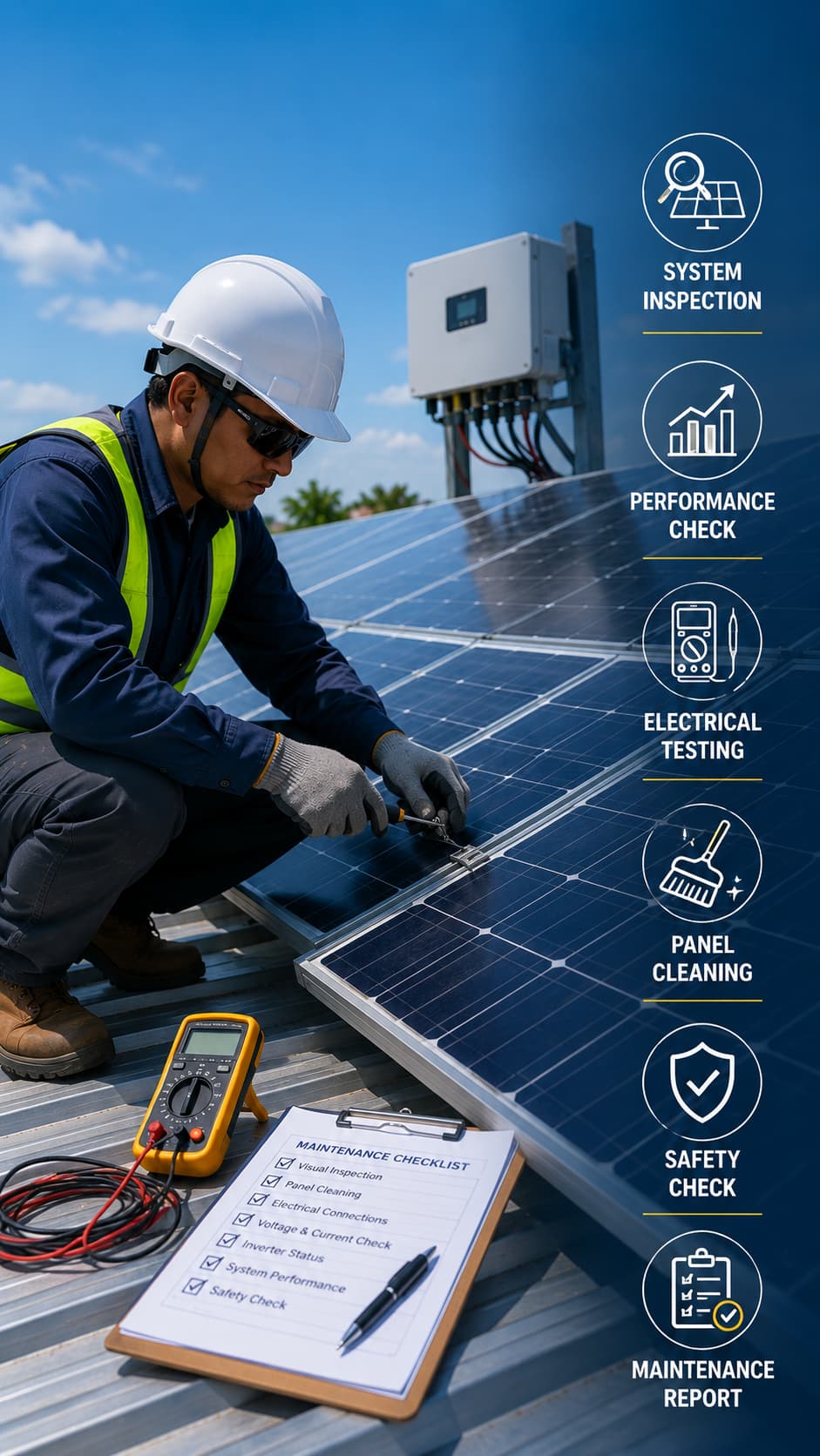 Solar energy system maintenance and inspection